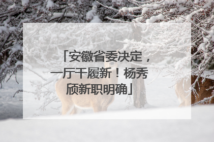 安徽省委决定，一厅干履新！杨秀颀新职明确